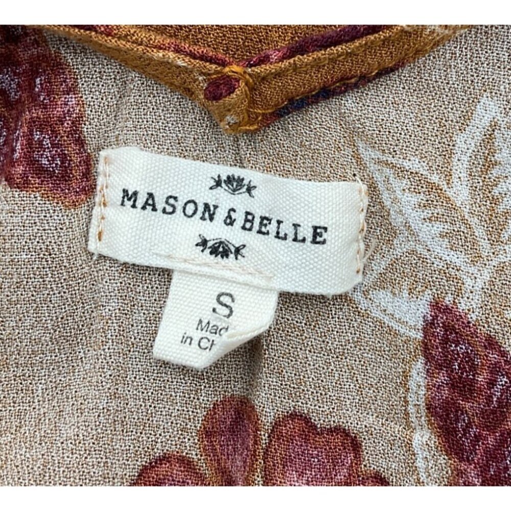 Mason & Belle Brown Floral Sleeveless V-Neck Cutout Tie Elastic Waist Romper Sm - Picture 7 of 10